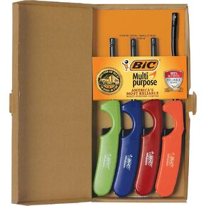 BIC Multi-Purpose Classic and Flex Wand Candle Lighters, Assorted Colors, Reliable and Safe, For Fireplaces, Campfires and More, Utility Lighter, 4-Count