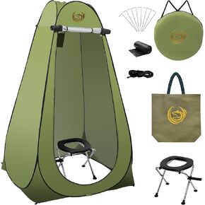 Portable Toilet Kit for Adults, Pop Up Privacy Tent, Stainless Steel Portable Camping Toilet with Toilet Tent, Instant Portable Outdoor Shower Tent Changing Dressing Room with Carry Bag