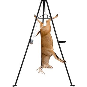 Deer Hanger for Skinning, 500 LBS Capacity Deer Hoist Tripod, Tripod Game Hoist with Gambrel, Lifting Winch and Tool Tray, 360 Degrees Swivel Hitch and Adjustable Height