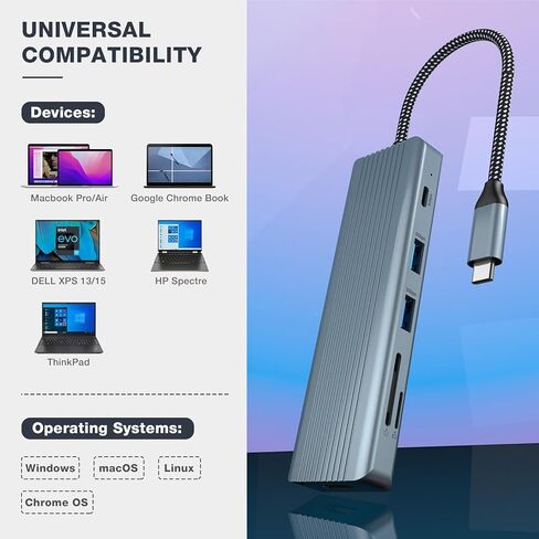 USB C HUB, 9 in 1 Adapter with 4K HDMI, 3 x USB 3.0, USB-C 3.0, 1 x USB 2.0, 100W Power Delivery, SD/TF Card Readers, Docking Station for USB-C Laptops & Devices in Kuwait