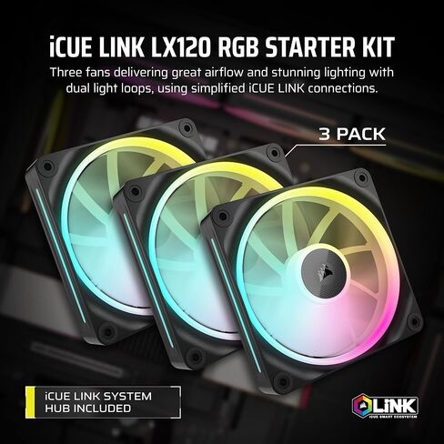 CORSAIR iCUE LINK LX120 RGB 120mm PWM Fan Single Pack – Dual Light Loops – Requires iCUE LINK System Hub (Sold Separately) – CORSAIR AirGuide Technology – Black in Saudi Arabia