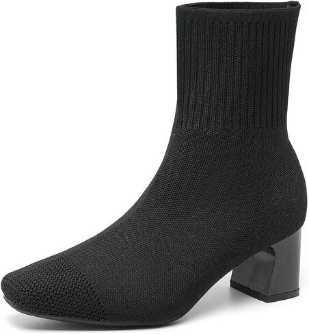 Ankle Boots for Women Dressy Comfy Knit Sock Booties Square Toe Chunky Heel Slip on Elastic Fall Booties in Kuwait