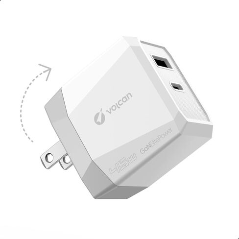 Volcan USB C Charger Block, iPhone Charger PPS GaN Charger 45W 2-Port Portable Charger Foldable PD Adapter for Samsung, Note 20, MacBook, iPad, iPhone 15/14/13/12, Pixel, Wireless Earbuds, Steam Deck in Saudi Arabia