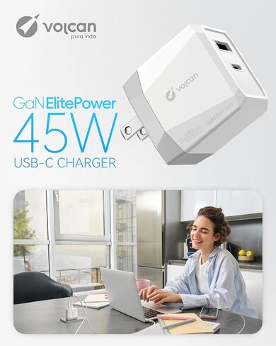 Volcan USB C Charger Block, iPhone Charger PPS GaN Charger 45W 2-Port Portable Charger Foldable PD Adapter for Samsung, Note 20, MacBook, iPad, iPhone 15/14/13/12, Pixel, Wireless Earbuds, Steam Deck in Saudi Arabia