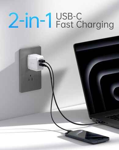Volcan USB C Charger Block, iPhone Charger PPS GaN Charger 45W 2-Port Portable Charger Foldable PD Adapter for Samsung, Note 20, MacBook, iPad, iPhone 15/14/13/12, Pixel, Wireless Earbuds, Steam Deck in Saudi Arabia