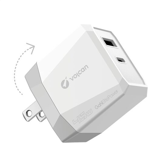 Volcan USB C Charger Block, iPhone Charger PPS GaN Charger 45W 2-Port Portable Charger Foldable PD Adapter for Samsung, Note 20, MacBook, iPad, iPhone 15/14/13/12, Pixel, Wireless Earbuds, Steam Deck in Saudi Arabia