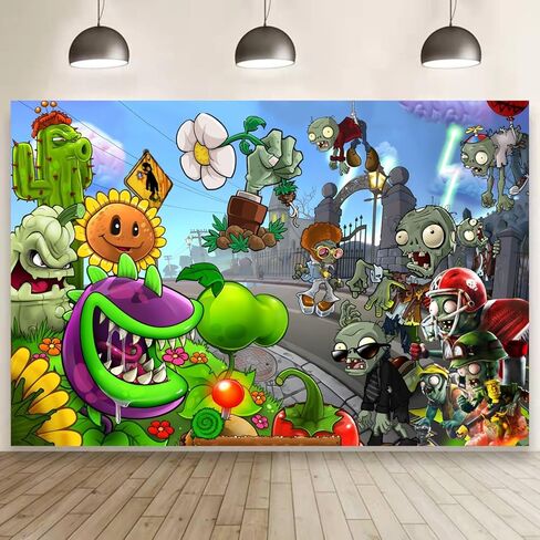 النباتات والزومبي خلفية زينة الحفلات عيد ميلاد راية خلفية للنباتات والزومبي لوازم الحفلات (5×3أقدام) in Kuwait