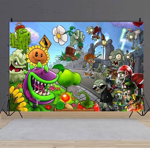 النباتات والزومبي خلفية زينة الحفلات عيد ميلاد راية خلفية للنباتات والزومبي لوازم الحفلات (5×3أقدام) in Kuwait
