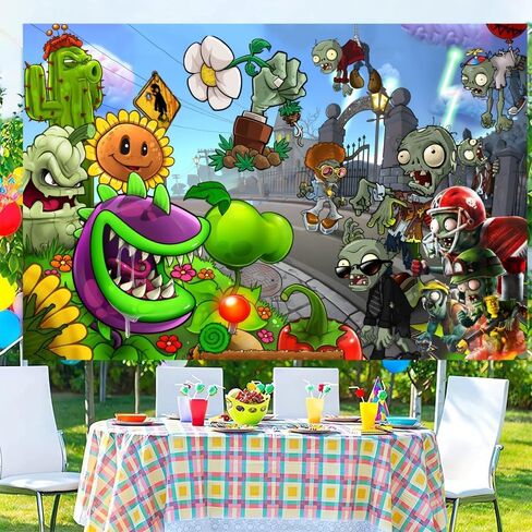 النباتات والزومبي خلفية زينة الحفلات عيد ميلاد راية خلفية للنباتات والزومبي لوازم الحفلات (5×3أقدام) in Kuwait