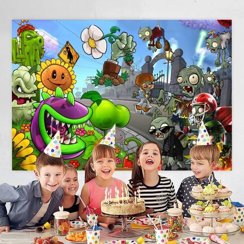 النباتات والزومبي خلفية زينة الحفلات عيد ميلاد راية خلفية للنباتات والزومبي لوازم الحفلات (5×3أقدام) in Kuwait