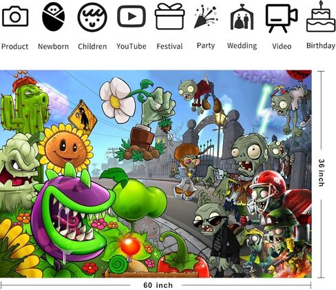 النباتات والزومبي خلفية زينة الحفلات عيد ميلاد راية خلفية للنباتات والزومبي لوازم الحفلات (5×3أقدام) in Kuwait