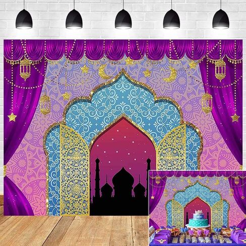 Aladdin Backdrop Photography Arabian Moroccan Nights Birthday Party Magic Genie Indian Luxurious Photo Background Princess Baby Shower Vinyl 7x5ft Photo Booth Studio Props in Saudi Arabia