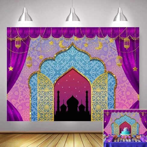 Aladdin Backdrop Photography Arabian Moroccan Nights Birthday Party Magic Genie Indian Luxurious Photo Background Princess Baby Shower Vinyl 7x5ft Photo Booth Studio Props in Saudi Arabia