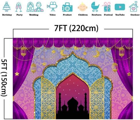 Aladdin Backdrop Photography Arabian Moroccan Nights Birthday Party Magic Genie Indian Luxurious Photo Background Princess Baby Shower Vinyl 7x5ft Photo Booth Studio Props in Saudi Arabia