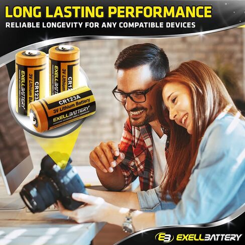 بطارية ليثيوم 10X 3.0V Exell EB-CR123A | أعلى سعة في السوق 1700 مللي أمبير| يناسب البصريات الليلية في الولايات المتحدة الأمريكية، بولسار، رؤية ليلية تحل محل EL123AP، VL123A، 123-SANYO، 5018LC، 6205، BR2/3A، CR123، CR123-2 in Kuwait