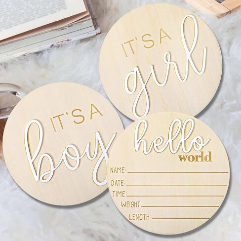 3Pcs Baby Announcement Sign 5.8 Inch Gender Reveal Wooden Sign Its A Boy Sign Its A Girl Sign Baby Name Sign for Photo Props Baby Shower Hospital Nursery in Saudi Arabia