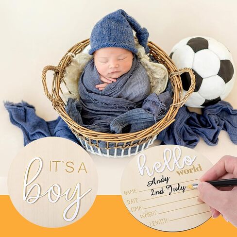 3Pcs Baby Announcement Sign 5.8 Inch Gender Reveal Wooden Sign Its A Boy Sign Its A Girl Sign Baby Name Sign for Photo Props Baby Shower Hospital Nursery in Saudi Arabia
