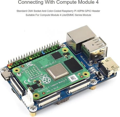 لوحدة حساب Raspberry Pi 4 لوحة IO، لوحة قاعدة صغيرة (B) نسخة كاملة مع مقبس CM4 قياسي وموصلات Raspberry Pi 40PIN GPIO المرمزة بالألوان على اللوحة CSI/DSI/FAN/HDMI/USB/RJ45 in Saudi Arabia