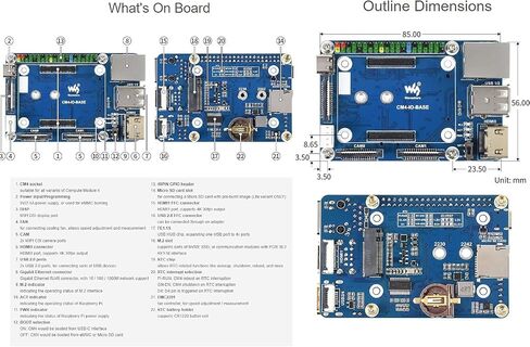 لوحدة حساب Raspberry Pi 4 لوحة IO، لوحة قاعدة صغيرة (B) نسخة كاملة مع مقبس CM4 قياسي وموصلات Raspberry Pi 40PIN GPIO المرمزة بالألوان على اللوحة CSI/DSI/FAN/HDMI/USB/RJ45 in Saudi Arabia