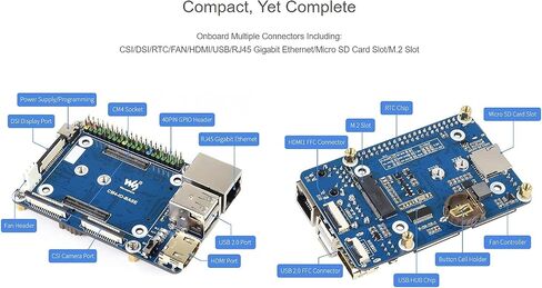 لوحدة حساب Raspberry Pi 4 لوحة IO، لوحة قاعدة صغيرة (B) نسخة كاملة مع مقبس CM4 قياسي وموصلات Raspberry Pi 40PIN GPIO المرمزة بالألوان على اللوحة CSI/DSI/FAN/HDMI/USB/RJ45 in Saudi Arabia