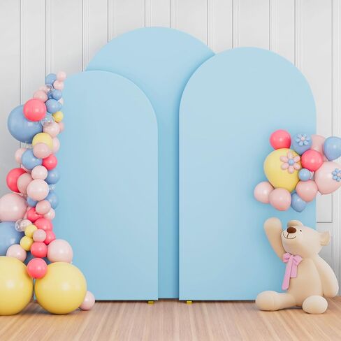 Wedding Arch Cover Set of 3 Blue, 6FT, 6.6FT, 7.2FT Round Top Chiara Backdrop Stand Covers for Birthday Graduation Baby Shower Banquet Party Decoration in Saudi Arabia