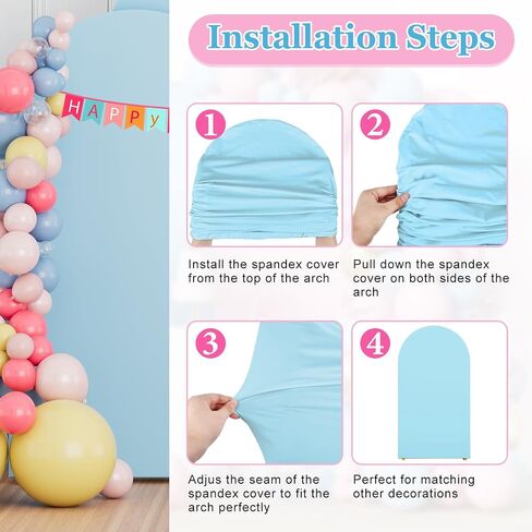 Wedding Arch Cover Set of 3 Blue, 6FT, 6.6FT, 7.2FT Round Top Chiara Backdrop Stand Covers for Birthday Graduation Baby Shower Banquet Party Decoration in Saudi Arabia