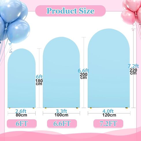 Wedding Arch Cover Set of 3 Blue, 6FT, 6.6FT, 7.2FT Round Top Chiara Backdrop Stand Covers for Birthday Graduation Baby Shower Banquet Party Decoration in Saudi Arabia