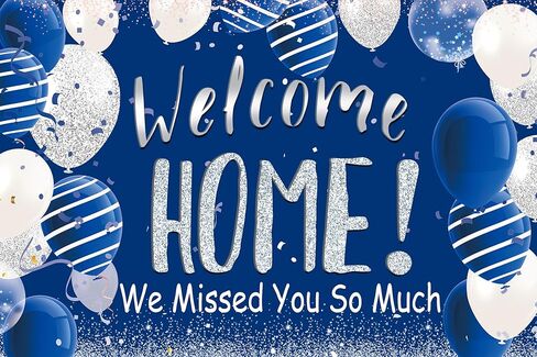Welcome Home Banner Backdrop, Blue Silver Welcome Home Backdrop Photography Background for Army Theme Deployment Return Home Family Homecoming Party Decorations 5x4ft(Blue) in Kuwait