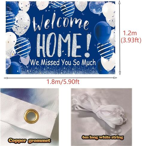 Welcome Home Banner Backdrop, Blue Silver Welcome Home Backdrop Photography Background for Army Theme Deployment Return Home Family Homecoming Party Decorations 5x4ft(Blue) in Kuwait