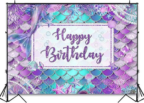 Avezano Mermaid Birthday Backdrop for Girl Under The Sea Bday Party Photography Background Glitter Purple Green Aqua Pink Mermaid Tail Birthday Party Decoration Photoshoot (Custom-Gold, 7x5ft) in Saudi Arabia
