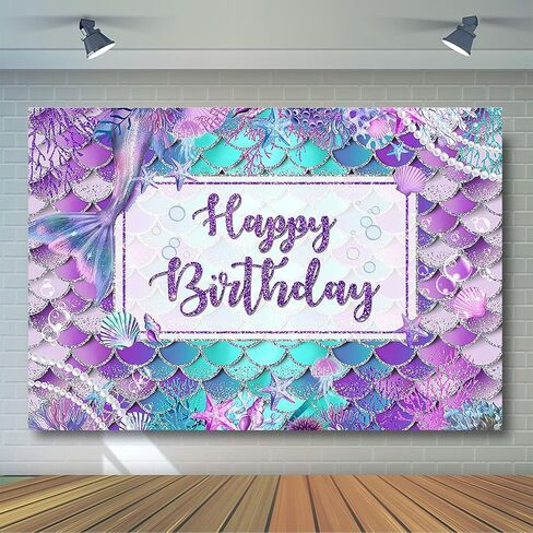Avezano Mermaid Birthday Backdrop for Girl Under The Sea Bday Party Photography Background Glitter Purple Green Aqua Pink Mermaid Tail Birthday Party Decoration Photoshoot (Custom-Gold, 7x5ft) in Saudi Arabia