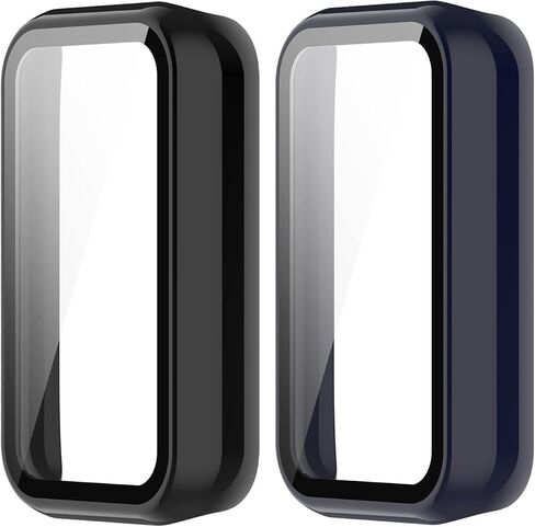 E ECSEM Case Compatible for Amazfit Band 7 Frame PC Protective Cover with Tempered Glass Film for Amazfit Band 7 Smartwatch Screen Protectors Accessories (Black&Clear) in Kuwait