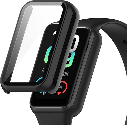 E ECSEM Case Compatible for Amazfit Band 7 Frame PC Protective Cover with Tempered Glass Film for Amazfit Band 7 Smartwatch Screen Protectors Accessories (Black&Clear) in Kuwait