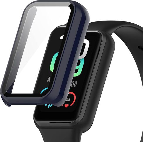 E ECSEM Case Compatible for Amazfit Band 7 Frame PC Protective Cover with Tempered Glass Film for Amazfit Band 7 Smartwatch Screen Protectors Accessories (Black&Clear) in Kuwait