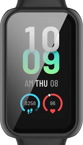 E ECSEM Case Compatible for Amazfit Band 7 Frame PC Protective Cover with Tempered Glass Film for Amazfit Band 7 Smartwatch Screen Protectors Accessories (Black&Clear) in Kuwait