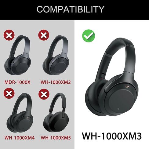 وسائد أذن بديلة لسماعات الرأس Sony WH-1000XM3، (WH1000XM3) فوق الأذن، وسادات الأذن مع جلد بروتين أكثر نعومة، وإسفنج ذاكرة عازل للضوضاء (أسود) in Saudi Arabia