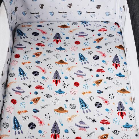 Travel Crib Fitted Sheets Set 3 Pack Compatible with Baby Bjorn, Guava Lotus Travel Crib and 24 x 42 Inch Travel Light Playard Mattress Ultra Soft Jersey Material,Rocket Satellite,Car & Bus in Saudi Arabia