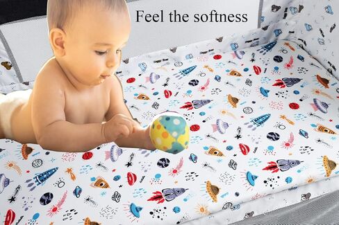 Travel Crib Fitted Sheets Set 3 Pack Compatible with Baby Bjorn, Guava Lotus Travel Crib and 24 x 42 Inch Travel Light Playard Mattress Ultra Soft Jersey Material,Rocket Satellite,Car & Bus in Saudi Arabia