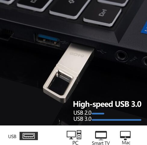 محرك أقراص فلاش 3.0 سعة 64 جيجابايت - شريحة ذاكرة USB 3.0 عالية السعة لنقل البيانات بسرعة - حل تخزين آمن ومحمول للكمبيوتر الشخصي in Saudi Arabia