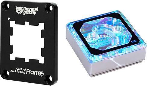 Alphacool Eisblock XPX Aurora Edge CPU Water Block and Thermal Grizzly AM5 Contact Sealing Frame Bundle, Black/Plexi in Saudi Arabia