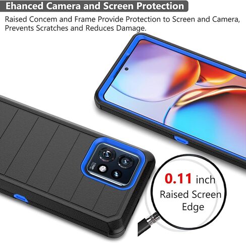 حافظة Takfox Moto Edge Plus 2023، لهاتف Motorola Edge+ 2023 حافظة هاتف واقية شديدة التحمل [3 طبقات] غطاء مطاطي متين مقاوم للصدمات ومشبك حزام دوار 360 درجة - أسود/أزرق in Kuwait
