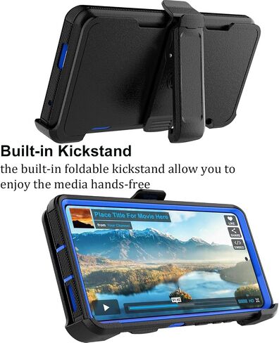 حافظة Takfox Moto Edge Plus 2023، لهاتف Motorola Edge+ 2023 حافظة هاتف واقية شديدة التحمل [3 طبقات] غطاء مطاطي متين مقاوم للصدمات ومشبك حزام دوار 360 درجة - أسود/أزرق in Kuwait