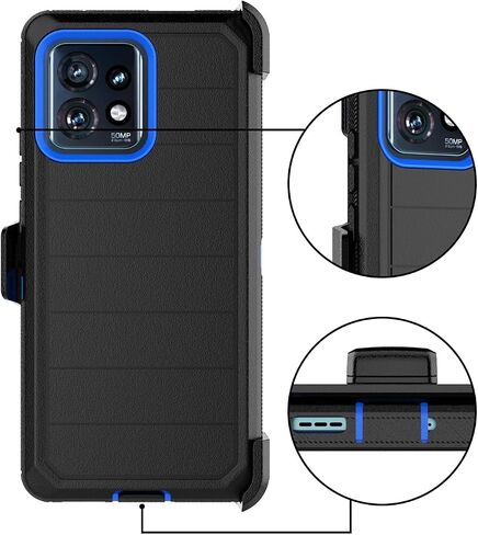 حافظة Takfox Moto Edge Plus 2023، لهاتف Motorola Edge+ 2023 حافظة هاتف واقية شديدة التحمل [3 طبقات] غطاء مطاطي متين مقاوم للصدمات ومشبك حزام دوار 360 درجة - أسود/أزرق in Kuwait