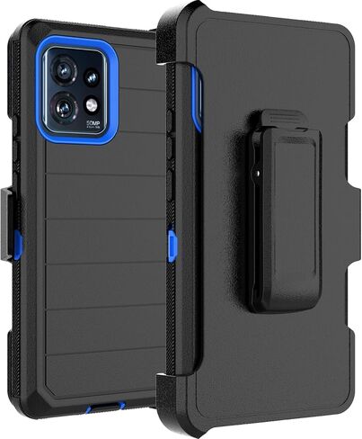 حافظة Takfox Moto Edge Plus 2023، لهاتف Motorola Edge+ 2023 حافظة هاتف واقية شديدة التحمل [3 طبقات] غطاء مطاطي متين مقاوم للصدمات ومشبك حزام دوار 360 درجة - أسود/أزرق in Kuwait
