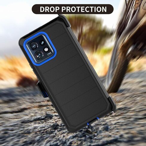 حافظة Takfox Moto Edge Plus 2023، لهاتف Motorola Edge+ 2023 حافظة هاتف واقية شديدة التحمل [3 طبقات] غطاء مطاطي متين مقاوم للصدمات ومشبك حزام دوار 360 درجة - أسود/أزرق in Kuwait