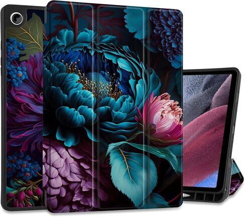 حافظة MEEgoodo لهاتف Samsung Galaxy Tab A9 Plus غطاء 11 بوصة 2023 مع حامل قلم S، A9+ حافظات أجهزة لوحية ذكية مع حامل جلدي ثلاثي الطي + غطاء خلفي ناعم من مادة TPU + استيقاظ/نوم تلقائي ذكي، زهرة خيالية جميلة in Saudi Arabia