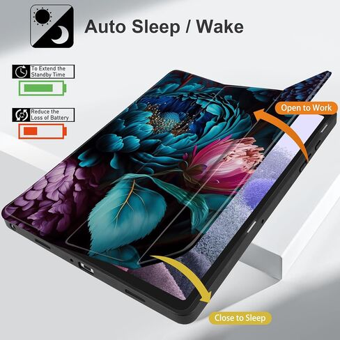 حافظة MEEgoodo لهاتف Samsung Galaxy Tab A9 Plus غطاء 11 بوصة 2023 مع حامل قلم S، A9+ حافظات أجهزة لوحية ذكية مع حامل جلدي ثلاثي الطي + غطاء خلفي ناعم من مادة TPU + استيقاظ/نوم تلقائي ذكي، زهرة خيالية جميلة in Saudi Arabia