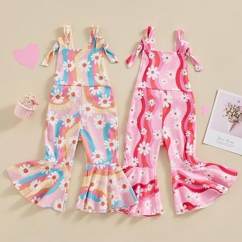 Toddler Girl Bell Bottoms Romper Floral/Butterfly Print Overalls Suspender Flare Pants One Piece Strap Jumpsuit in Saudi Arabia