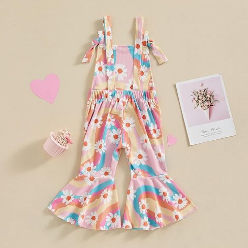 Toddler Girl Bell Bottoms Romper Floral/Butterfly Print Overalls Suspender Flare Pants One Piece Strap Jumpsuit in Saudi Arabia