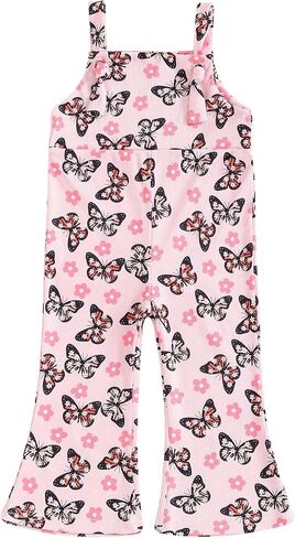 Toddler Girl Bell Bottoms Romper Floral/Butterfly Print Overalls Suspender Flare Pants One Piece Strap Jumpsuit in Saudi Arabia